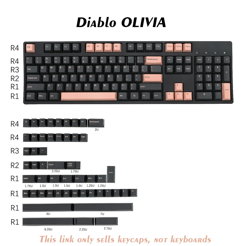 

155 Keys DOUBLE SHOT Cherry Profile Diablo Olivia PBT Keycap Thick For Filco CHERRY Ducky iKBC Mechanical Gaming Keyboard
