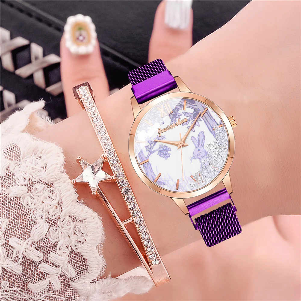 Женская мода перемещение бусины часы кролик с магнитной пряжкой женские