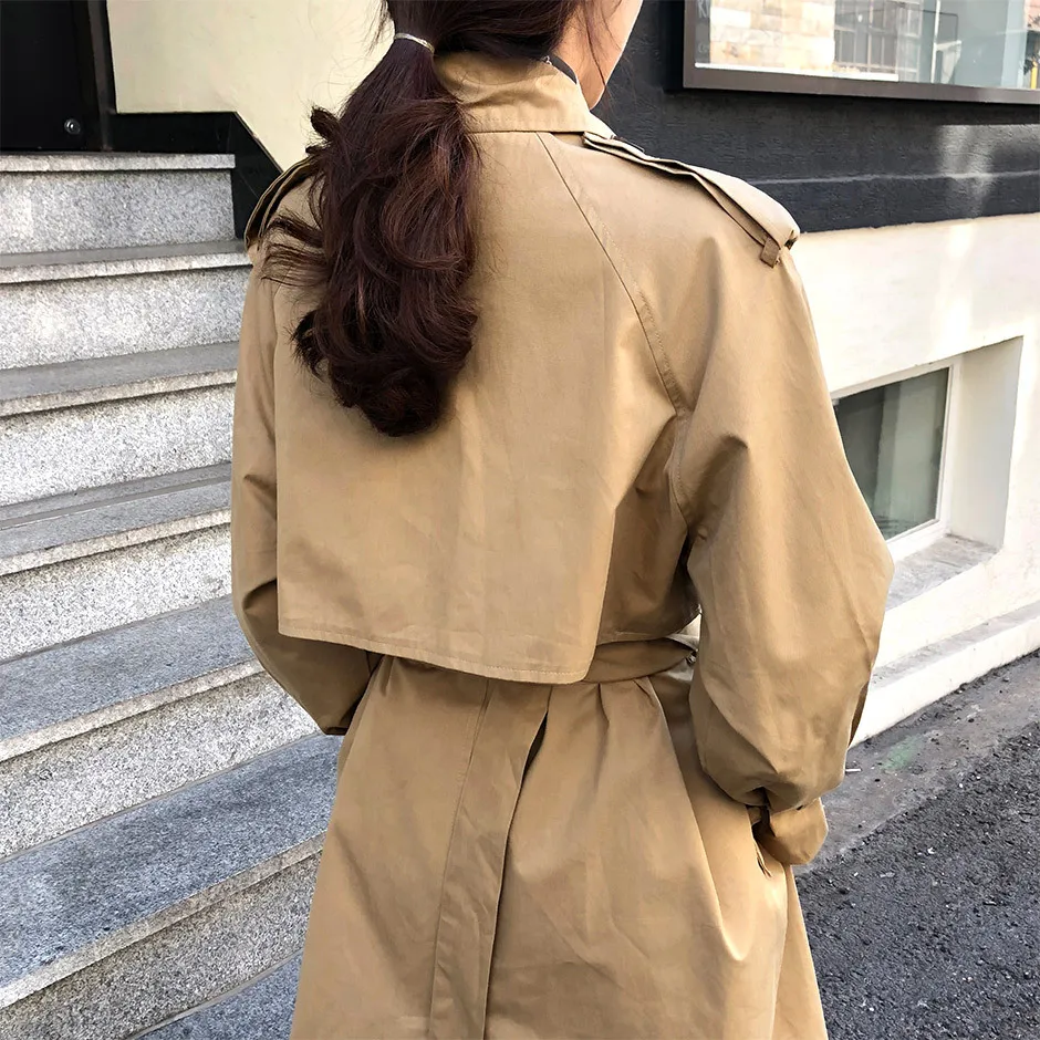 

2021 Korean-style Spring and Autumn Slim Fit Women's Top Waist Hugging Coat Mid-length Casual High Quality Woman Trench Coat