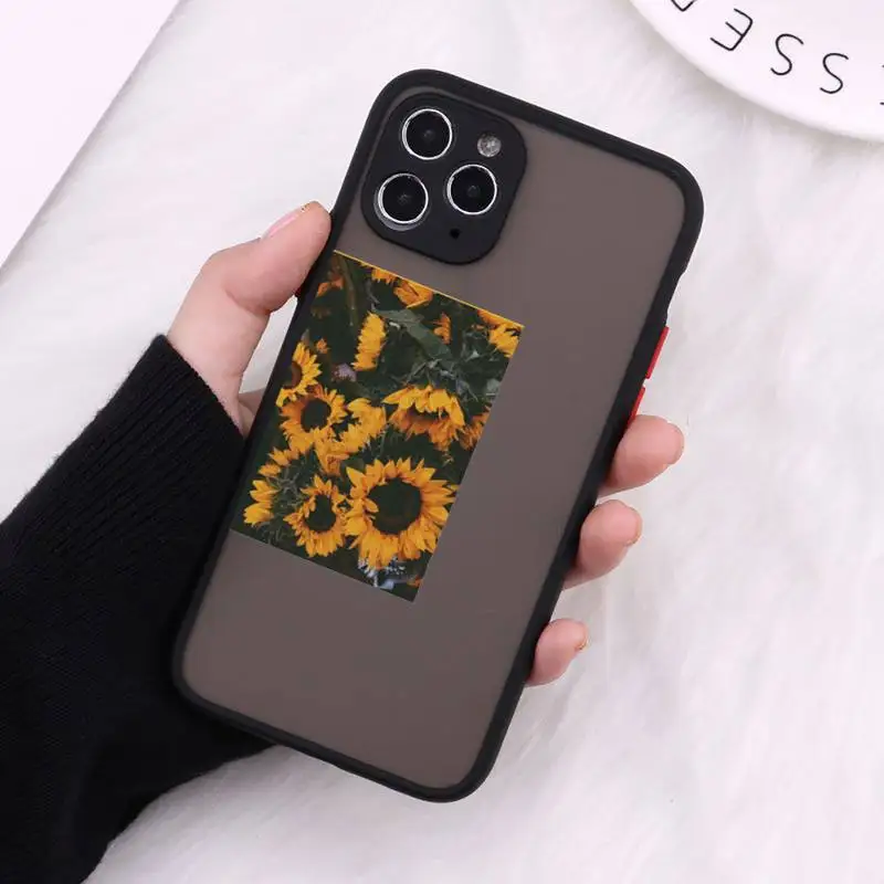 

Beautiful aesthetic yellow sunflower Phone Case Matte For iPhone 12 Mini 11 Pro XR XS Max 7 8 Plus X Hard PC Back Cover