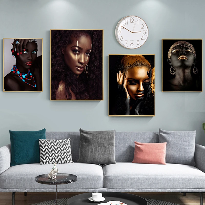 

Black African Nude Contemplator Woman Oil on Canvas Paintings Posters and Prints Wall Art Pictures Home Decoration Cuadros