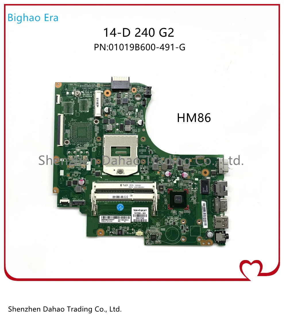 

Материнская плата для ноутбука HP 14-D 240 G2 HM86 GMA HD DDR3 747260-001 747260-501 747260-601 100% полностью протестирована ОК