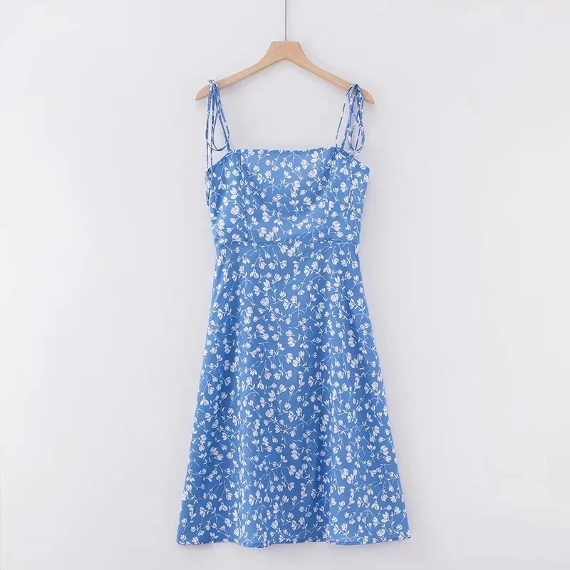 Женское винтажное платье в горошек элегантное пляжное вечернее синего цвета