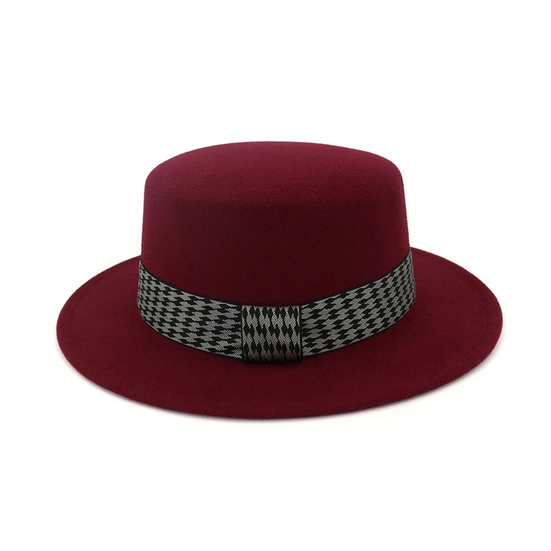 Европейская американская шерстяная фетровая шляпа с лентой на плоской подошве