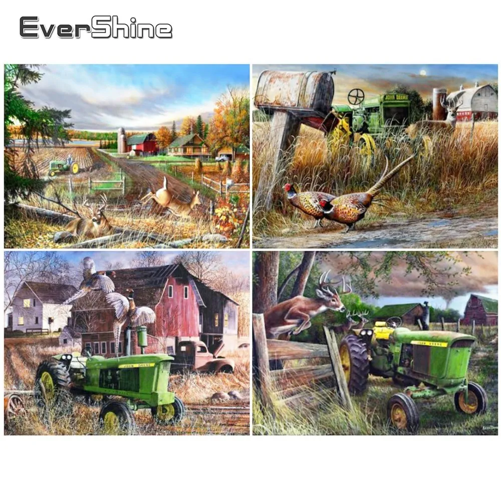 EverShine DIY Алмазная Вышивка Ферма Декорации Живопись Крестом Птицы Мозаика Трактор