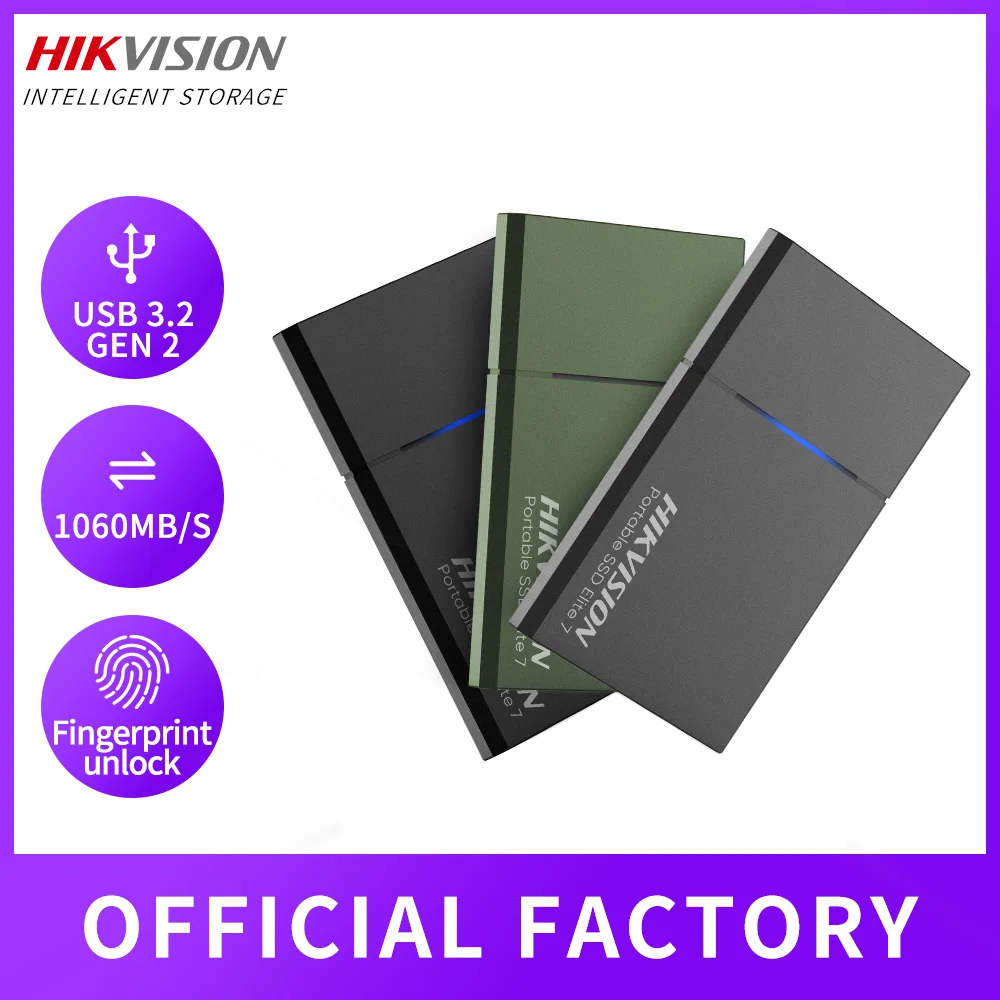 HIKVISION External Hard Drive Fingerprint Portable HSSD USB3.2 Type-C 500GB 1TB Touch Hard Drive Solid State Disk for Laptop