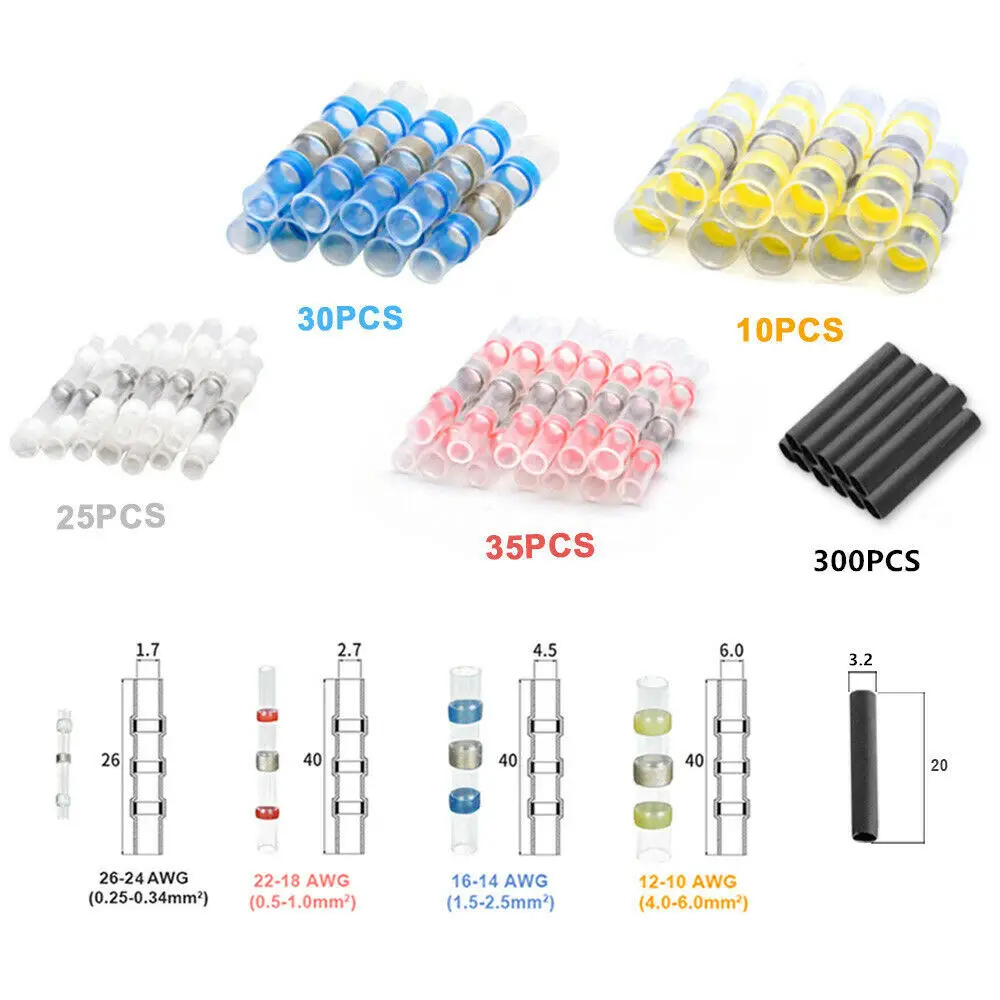 

400pcs Heat Shrink Solder Seal Sleeve Wire Butt Terminals Waterproof Connectors Automotive Marine Insulated Kit