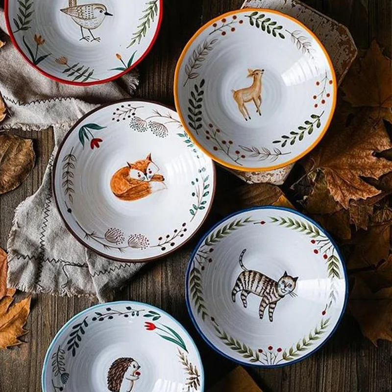 8-дюймовая керамическая миска для рамена с ручной росписью под глазурью дизайн