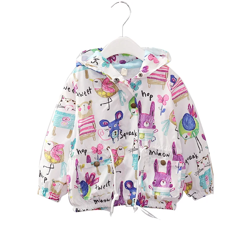 New Spring Girls Jackets Cute Graffiti Zipper Hooded Outerwear For Hand Painted Kids Sunscreen Toddler Clothes | Детская одежда и