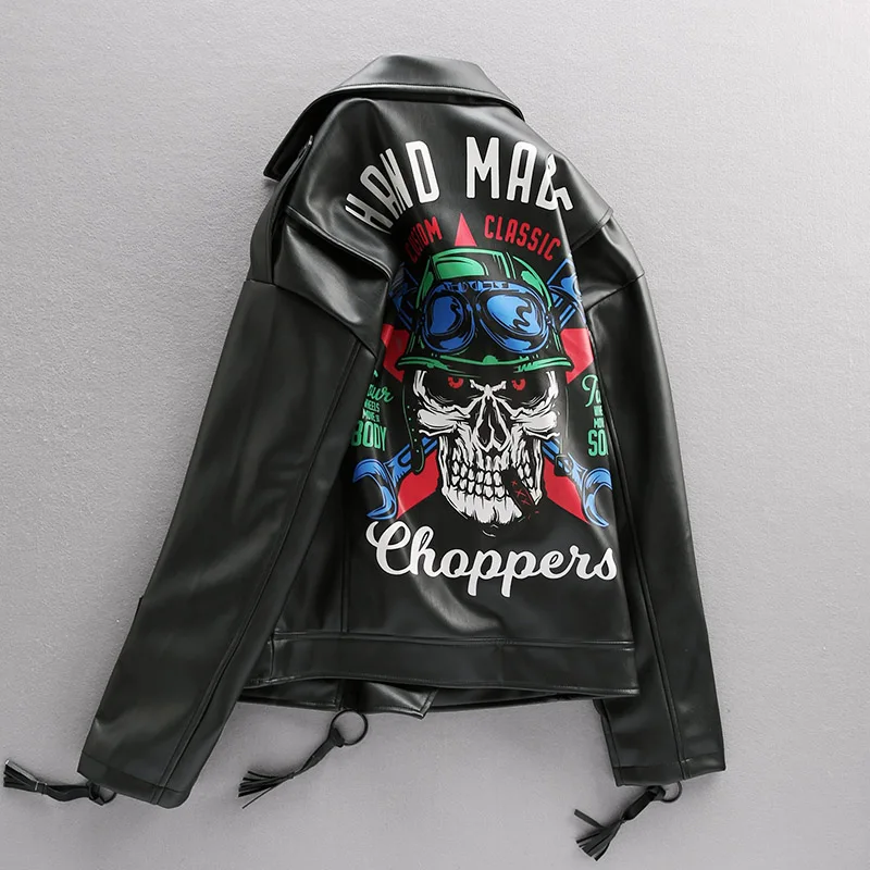 Куртка мужская из ПУ кожи Классическая брендовая мотоциклетная одежда с принтом