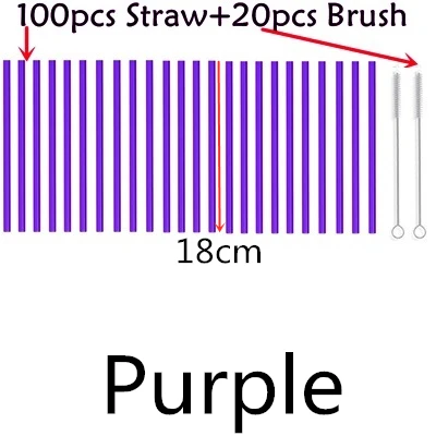 100 straw - 20 brush 100 шт многоразовые стаканы для питья 18 см х 8 мм для смузи, чая, сока- 10 упаковок с 20 щетками для чистки - Цвет: 100 straw - 20 brush