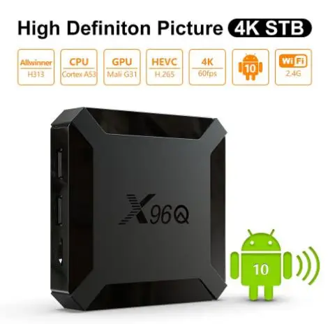 ТВ приставка X96Q android 10 Allwinner H313 4 ядра 100 Мбит/с Wi Fi 2 ГГц + 16/1 ГБ 8 Гб|ТВ-приставки и