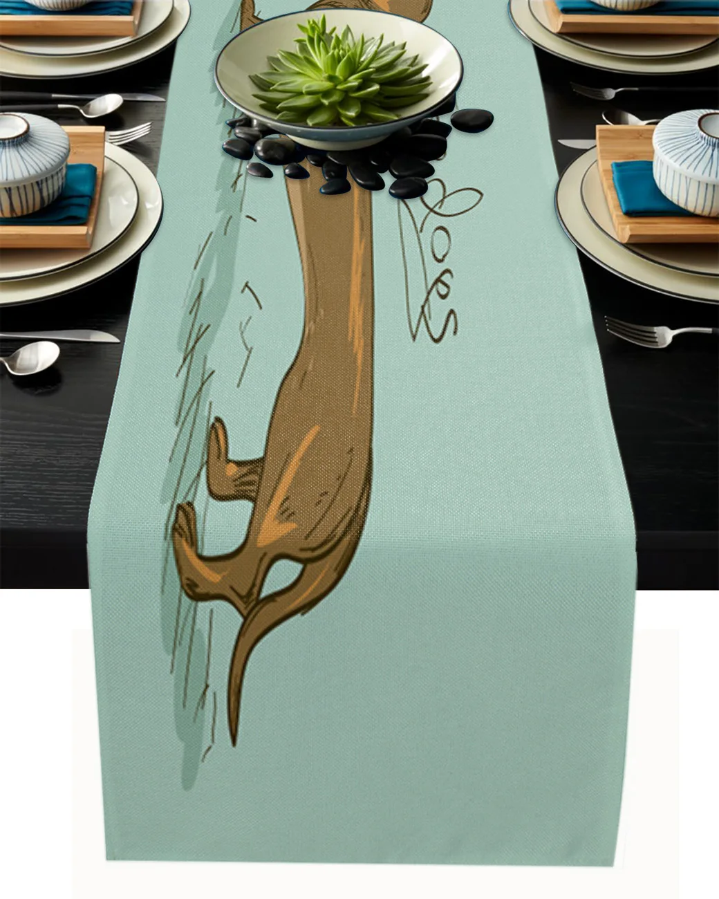 Собака Такса мультфильм настольная дорожка для украшения свадебного стола