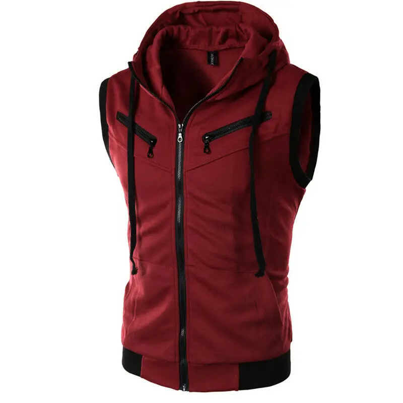 

Mens Hooded Sleeveless Zip Casual Sweatshirt Hoodies 2021 Summer Autumn Solid Color Cotton Jacket Vest Waistcoats Top