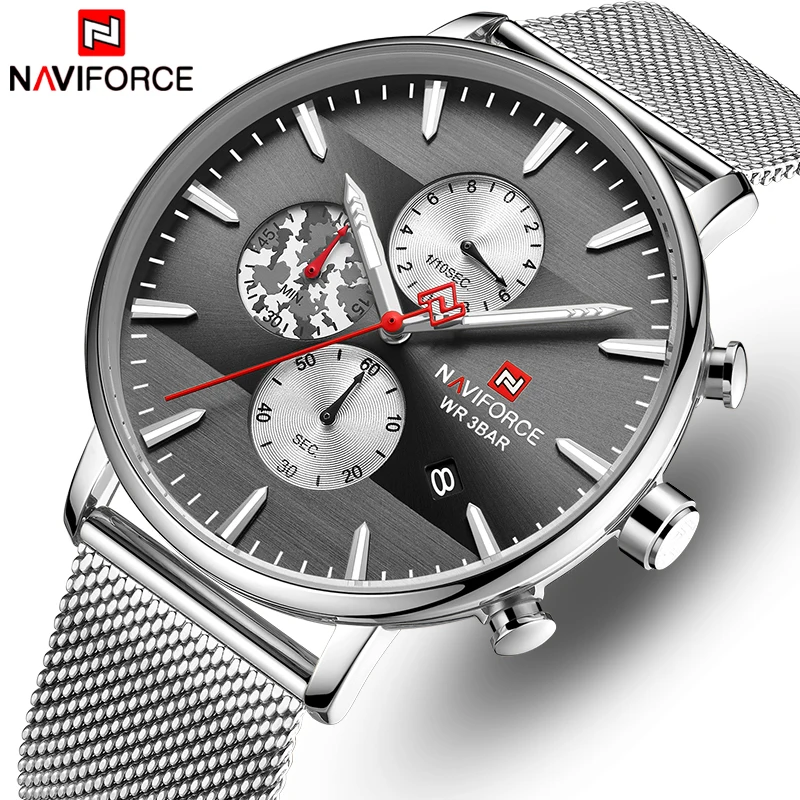 Мужские часы NAVIFORCE модные повседневные кварцевые мужские хронограф