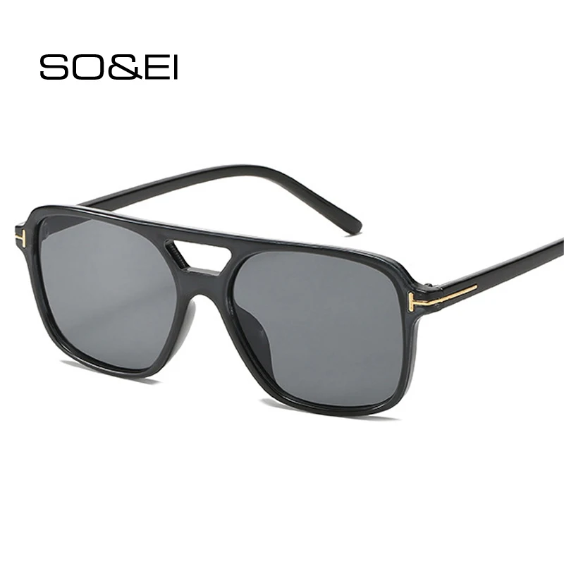 

SO&EI Fashion Square Double Bridges Sunglasses Women Brand Designer Retro Clear Candy Color Eyewear Shades UV400 Men Sun Glasses