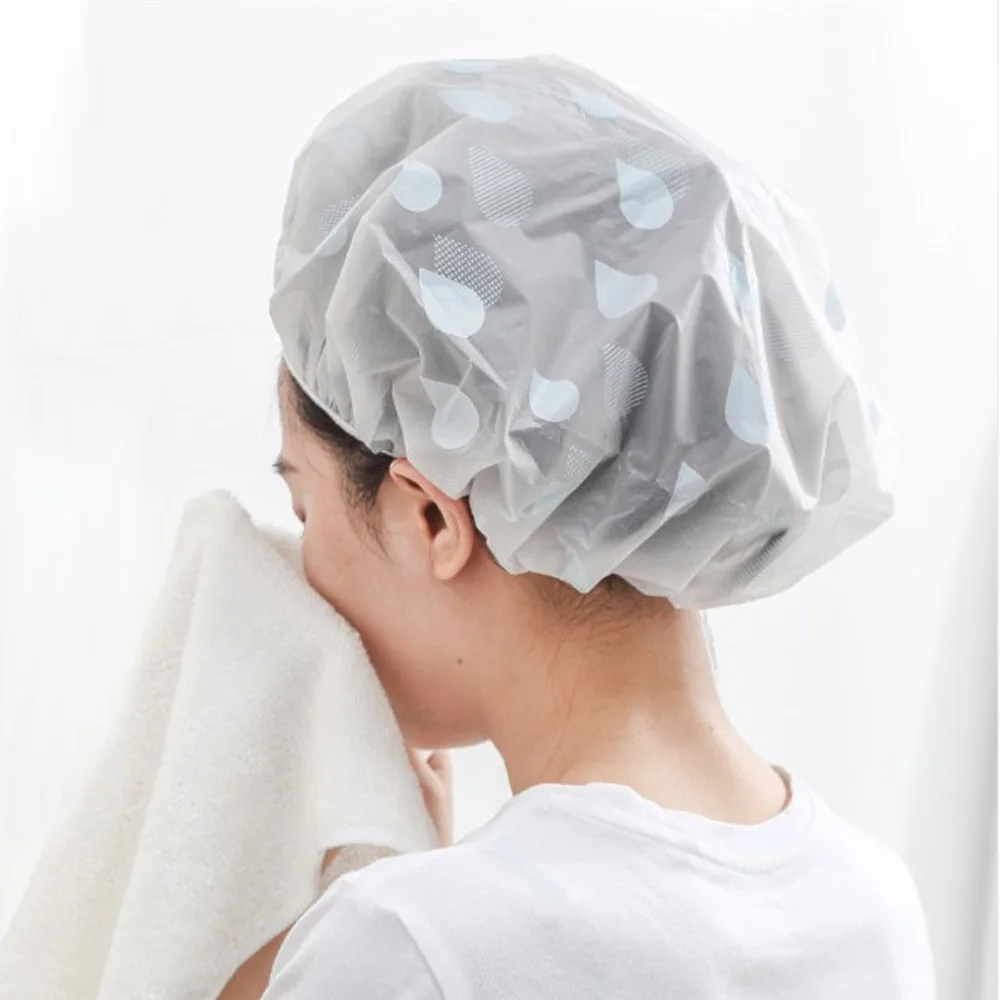 

Waterproof Shower Cap Eva Adult Women's Bath Hair Cover Shower Hat Water Drop Pattern Women Supplies Bathroom Accessories