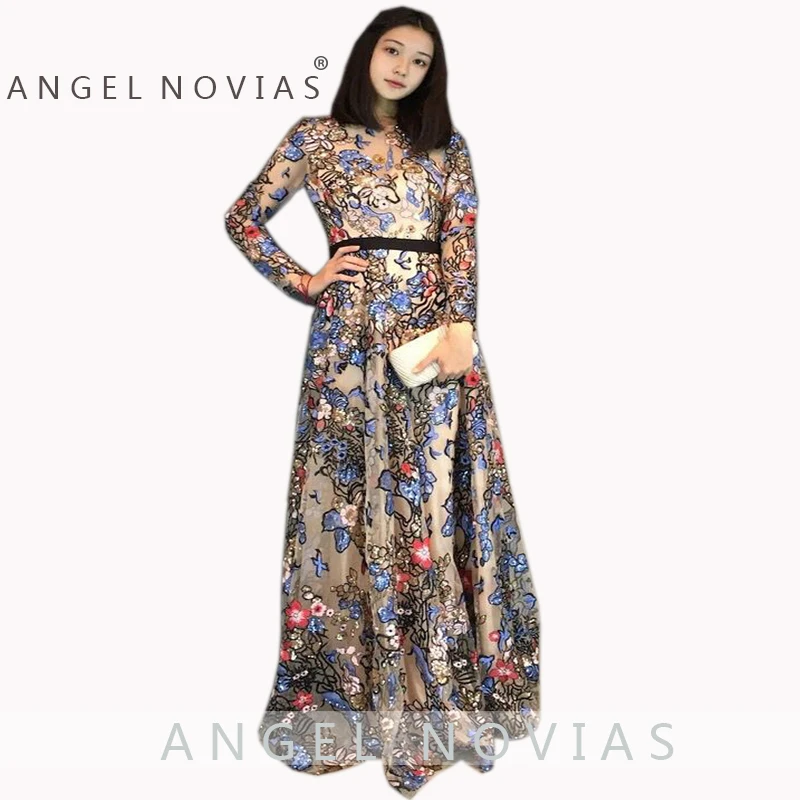 Настоящее фото длинное платье с блестками и вышивкой мусульманское арабское