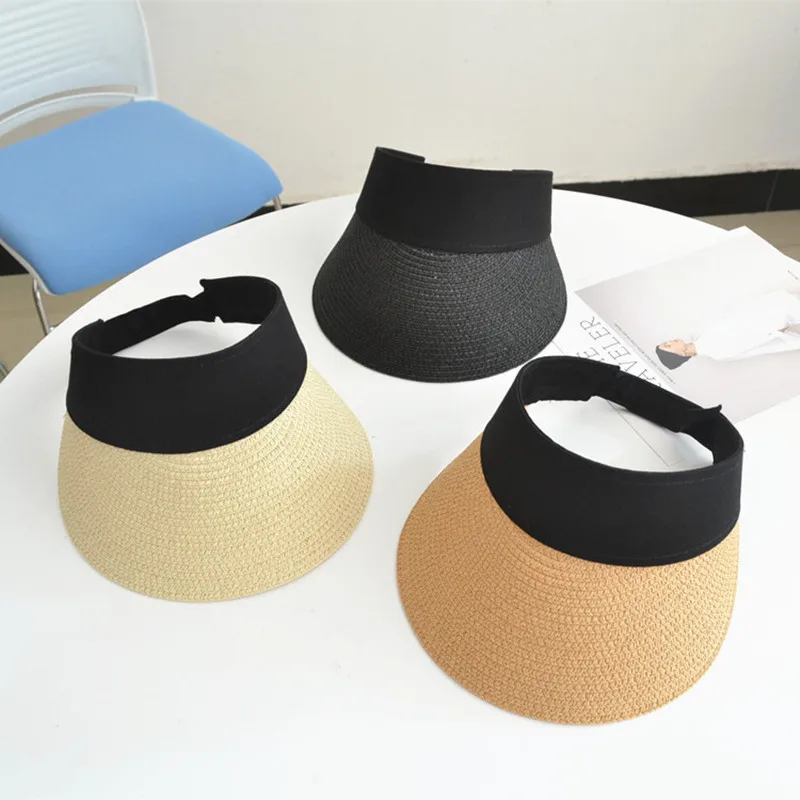 Шляпа женская Соломенная с открытой спиной простая шляпа от солнца жемчугом