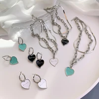 south koreas new fashion metal love love necklace earrings female temperament all match clavicle chain