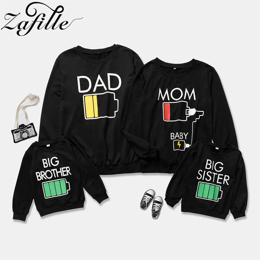 

ZAFILLE Family Look Battery Printed Family Matching Sweatshirts Dad and Son Outfits Autumn Mother and Daughter Clothes