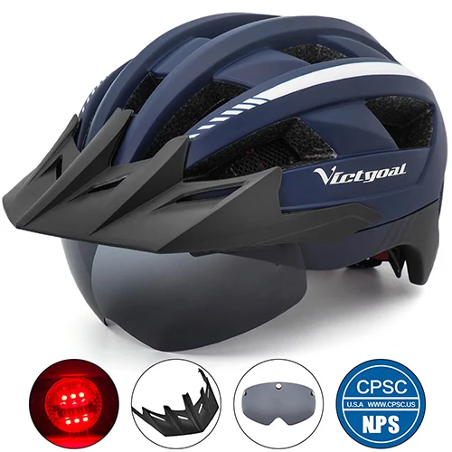 Navy Helmet Victgoal MTB велосипедный шлем для мужчин дышащие велосипедные шлемы светодиодный светильник солнцезащитный козырек поляризационные очки дорожный горный велосипед шлем - Цвет: Navy Helmet