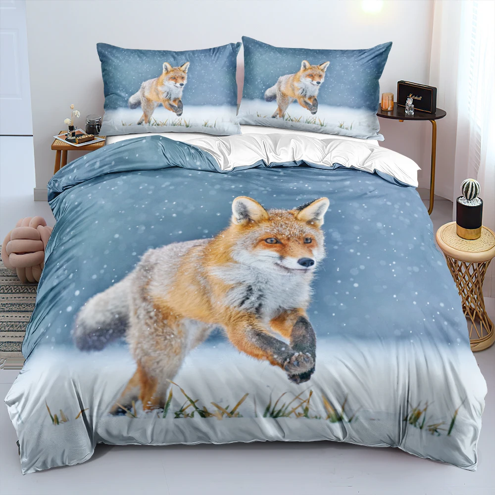 

3D Snow Running Fox Bed Linen Custom Design Comforter/Duvet Cover Set Twin Queen King Size 220x240cm Bedding Set Home Textile