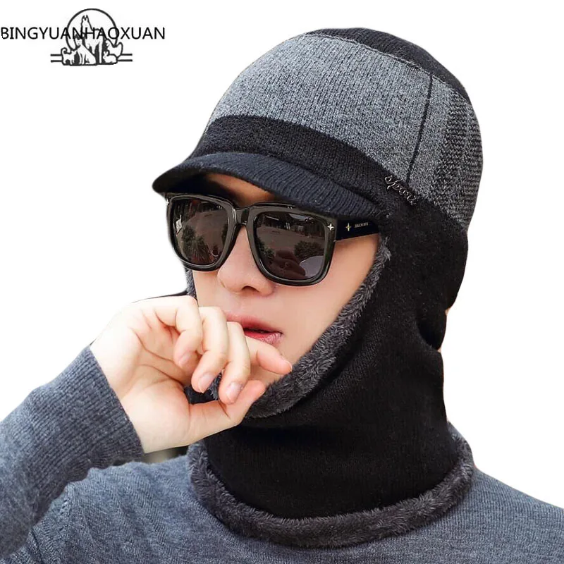 

Winter Beanie Hat For Men Knitted Hat Winter Cap Beanie Men Thick Wool Neck Scarf Cap Balaclava Mask Bonnet Knitted Hats Gorras