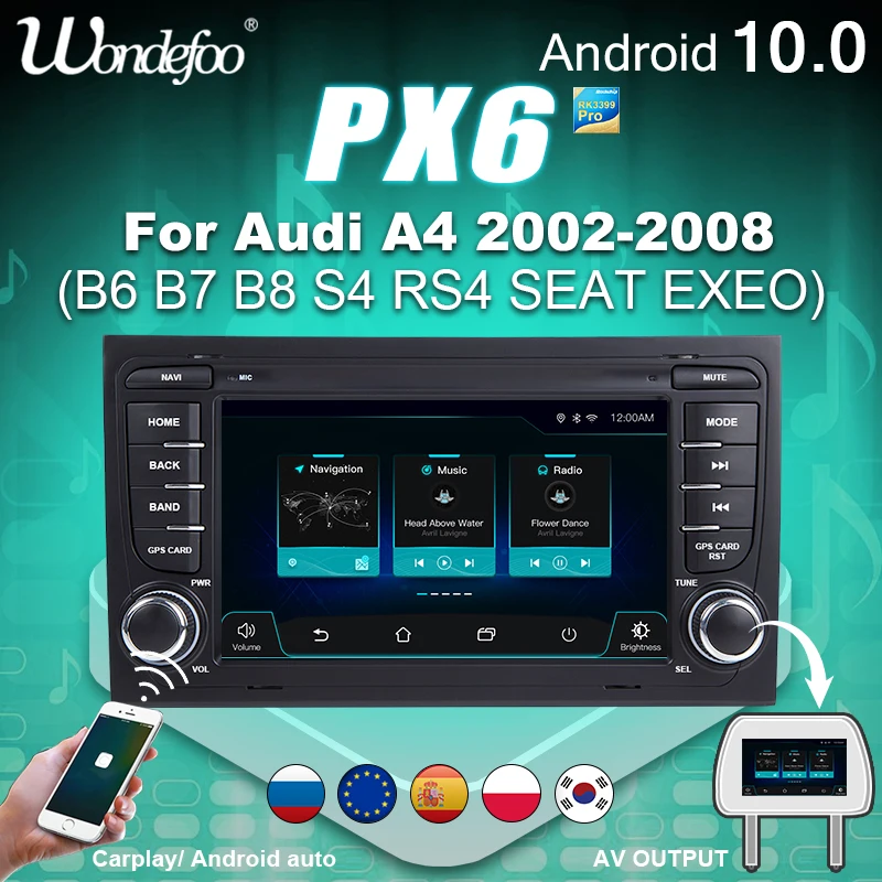 магнитола 2 din android 10 с экраном автомагнитола PX6 для Audi A4 B6 B7 S4 RS4 8E Seat Exeo 2002 2012