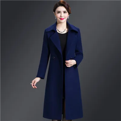 Dark blue Плюс размер 5XL шерстяная куртка женская элегантная осень зима длинный рукав двубортное длинное шерстяное пальто женское Шерстяное Пальто - Цвет: Dark blue