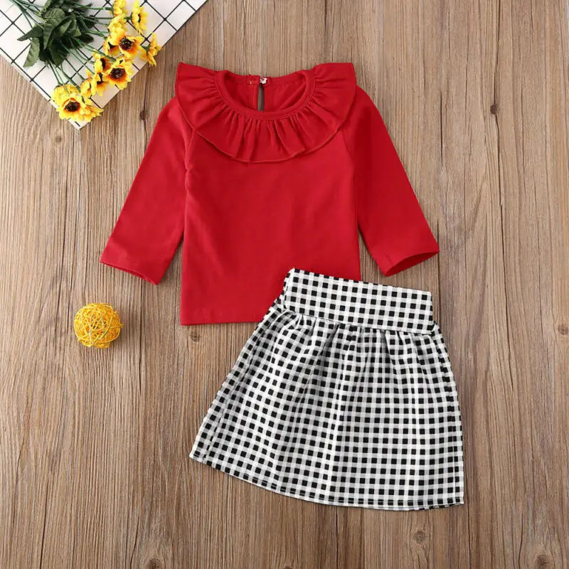 2 шт. футболка с длинным рукавом и оборками мини-юбка | Детская одежда обувь