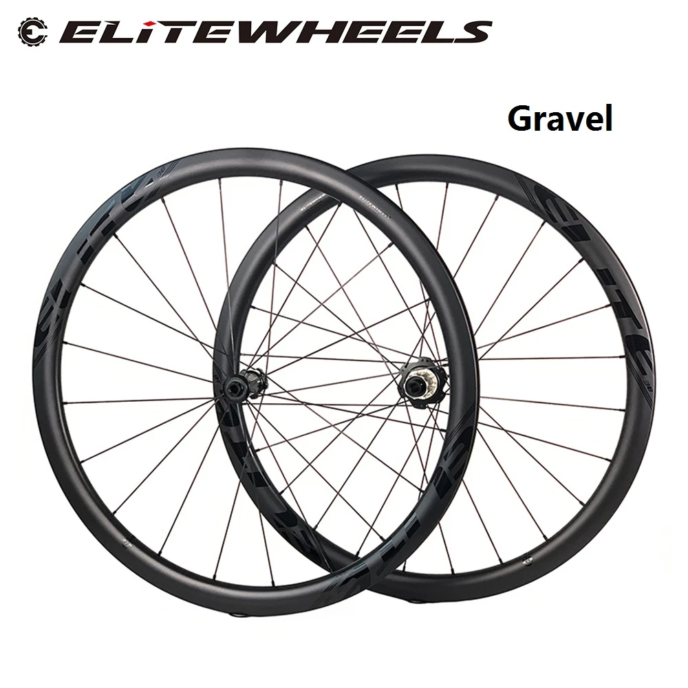 ELITEWHEELS 700c Gravel Carbon Wheelset 40mm Depth Rim Compatible Tubeless RATCHET SYSTEM 36T Hub For Racing Bicycle Wheel
