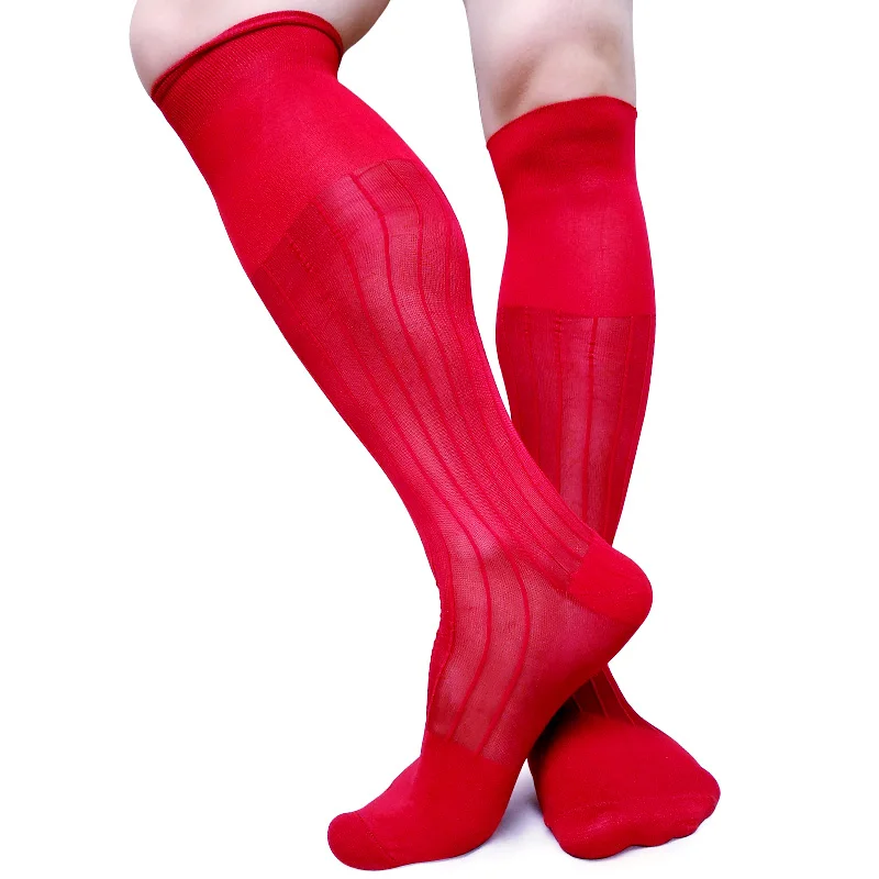 

Knee High Striped Mens Formal Dress Socks Softy See Through Suit Business Stocking For Male Wedding Gifts Hose TNT Socks