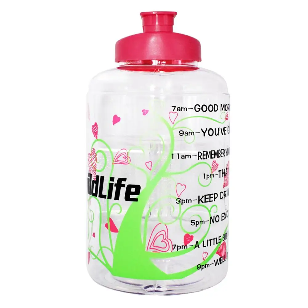 QuiFit пластик большой ёмкость 128 унц. 64 32 1 галлон бутылка для воды с красочным ремешком BPA бесплатно фитнес питьевой открытый - Цвет: Love Tree Bottle