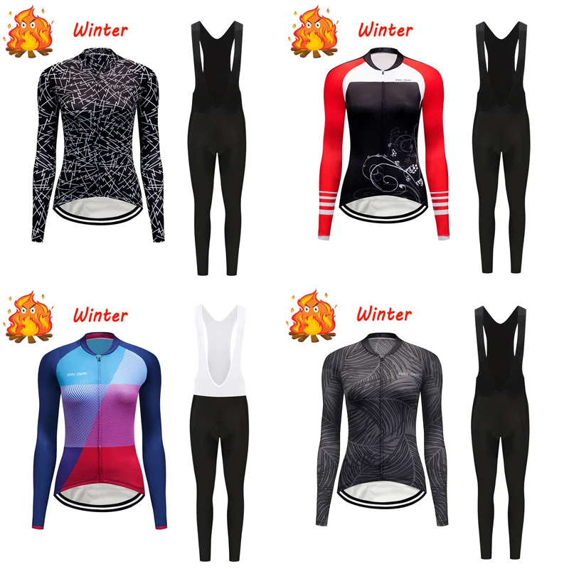 Зимний женский теплый флисовый комплект из Джерси для велоспорта одежда