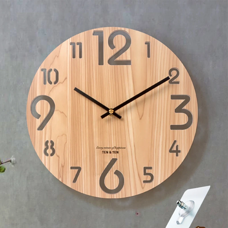 

Northern Europe Wooden Wall Clock Modern Design Wall Watches Home Decor Living Room Creative Silence Wood Grain British Clock