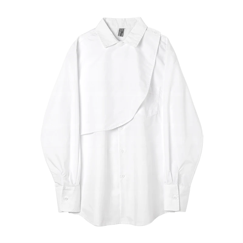 

Men Long Sleeve Casual Shirt Male Slim Fit Dress Shirt Streetwear Hip Hop Stage Show Costumes Black White