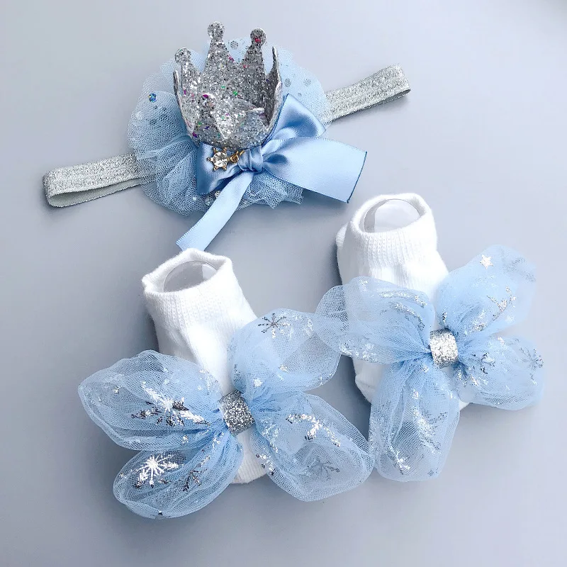 Носки и повязка на голову для новорожденных девочек 0-12 месяцев 2 шт.