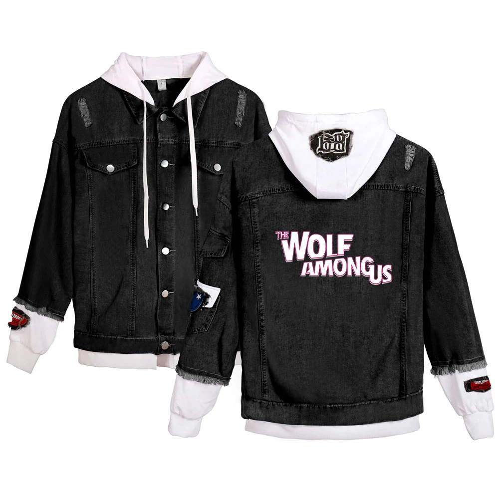 

2020 New Among Us denim jacket Fake Two Piece Denim Jackets Men/Women Long Sleeve Pockets Hooded Coats Streetwear Girls Clothes