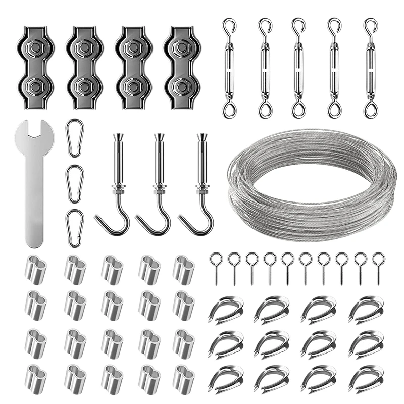 

30M Garden Wire Fence Roll Kit,Nylon Coated Heavy Duty Stainless Steel Cable Rope,Turnbuckle Strainer Hook