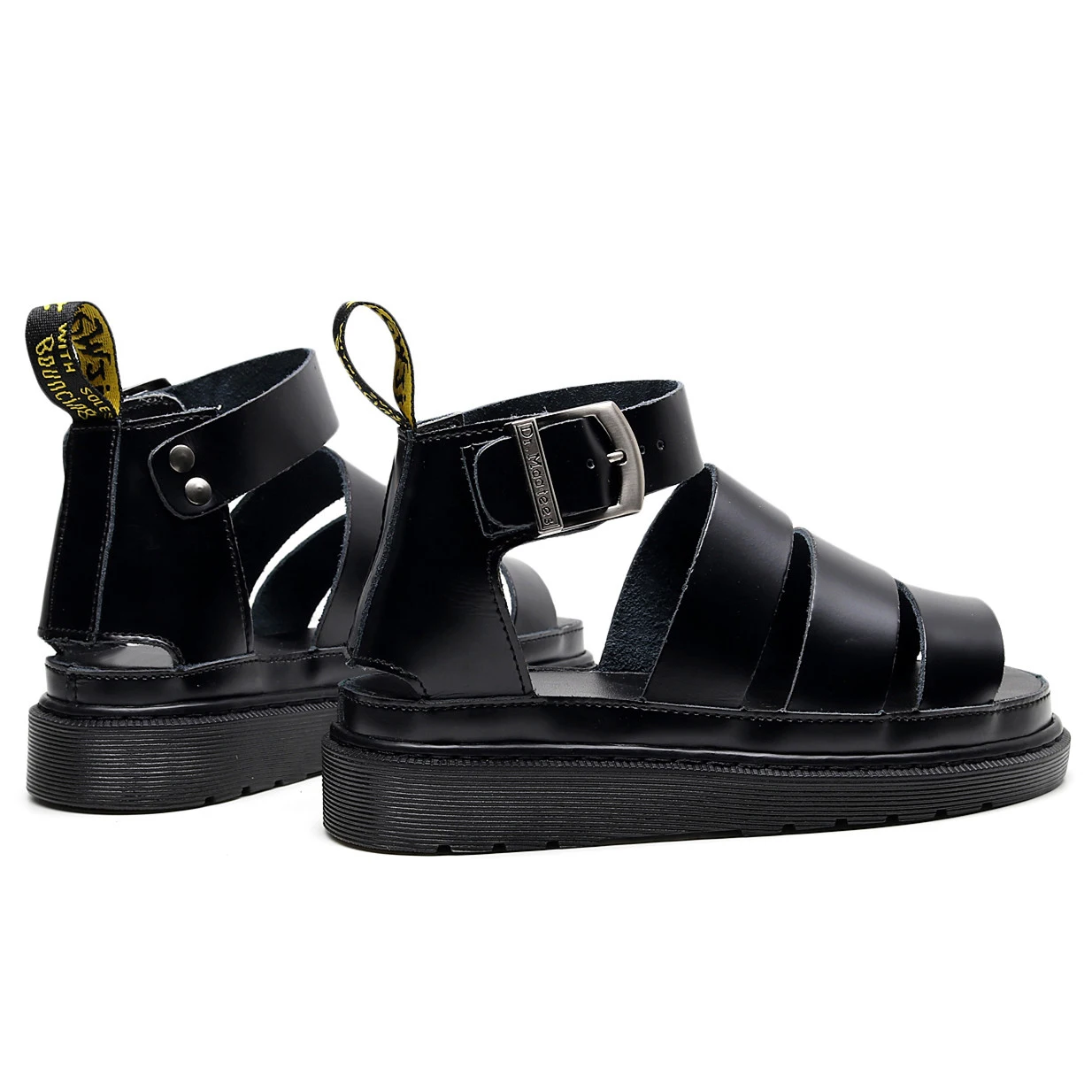 

2021 Summer Black Leather Gladiator Sandals Ladies For Women Three Buckle Platform Sandals Women Street Style Flats Roman Shoes