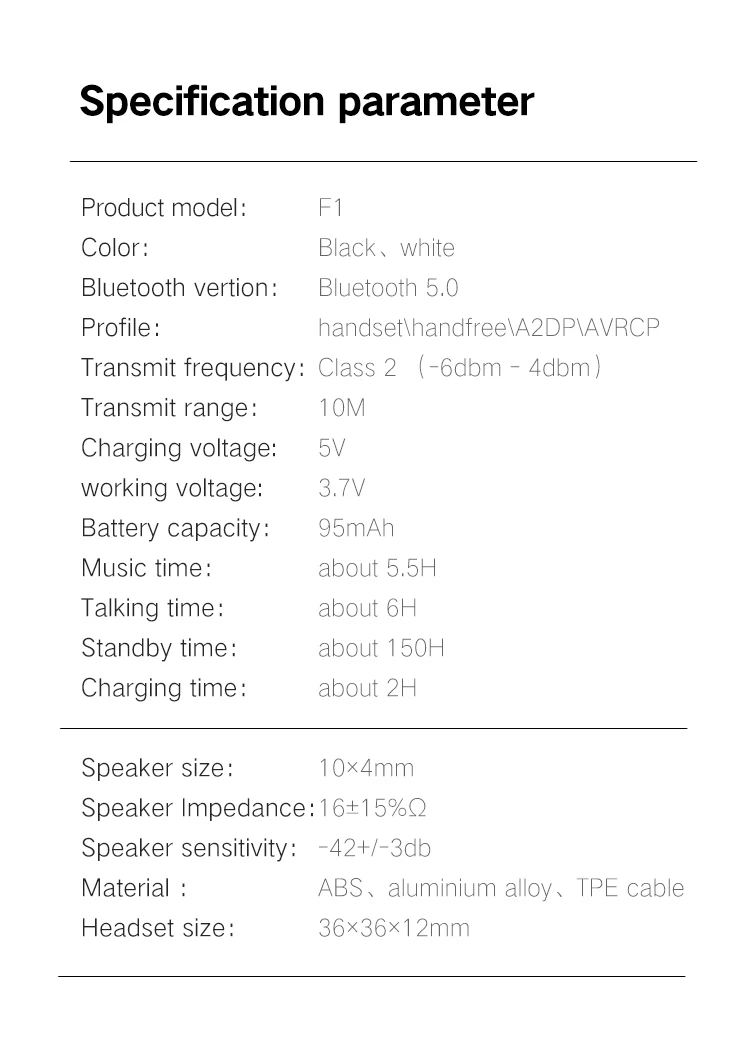 Fineblue F1 Bluetooth 5,0 зажим для наушников на кабель вытяжной наушник беспроводные музыкальные гарнитуры Вибрация оповещения Hands-free w/Mic