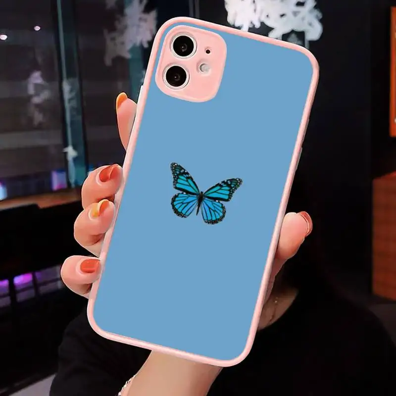 

Fashion Butterfly color animal pink Phone Cases Matte Transparent for iPhone 7 8 11 12 s mini pro X XS XR MAX Plus cover funda