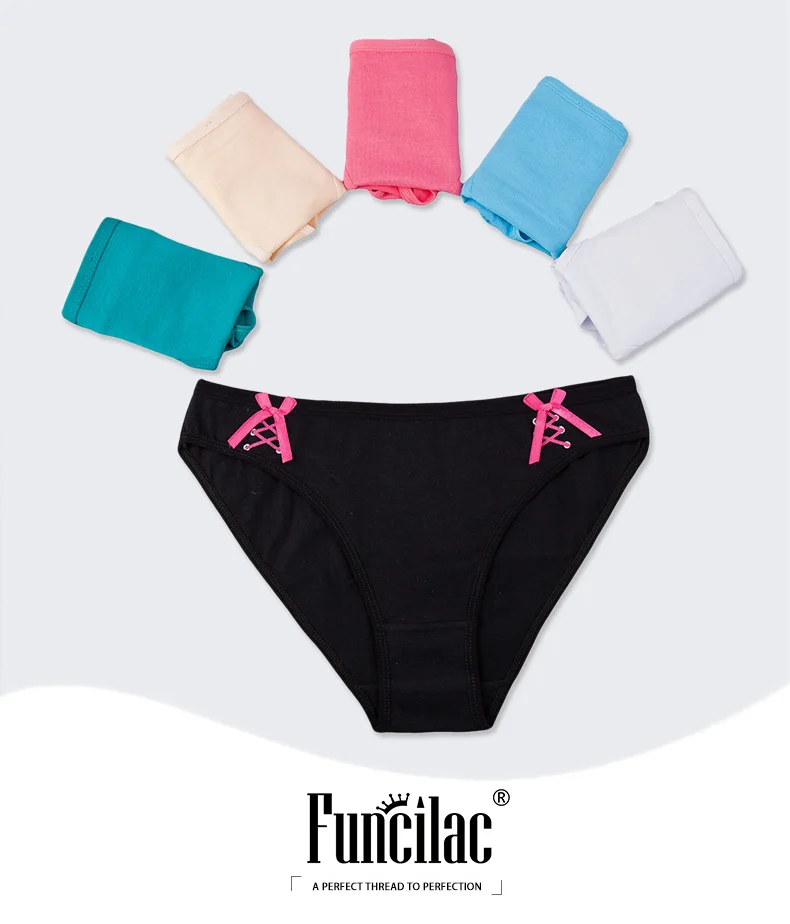 FUNCILAC Брендовое женское нижнее белье, хлопковые трусы для женщин, сексуальные трусики с принтом, розовые трусики с бантиком, трусики Modis Calcinha, нижнее белье, 3 шт