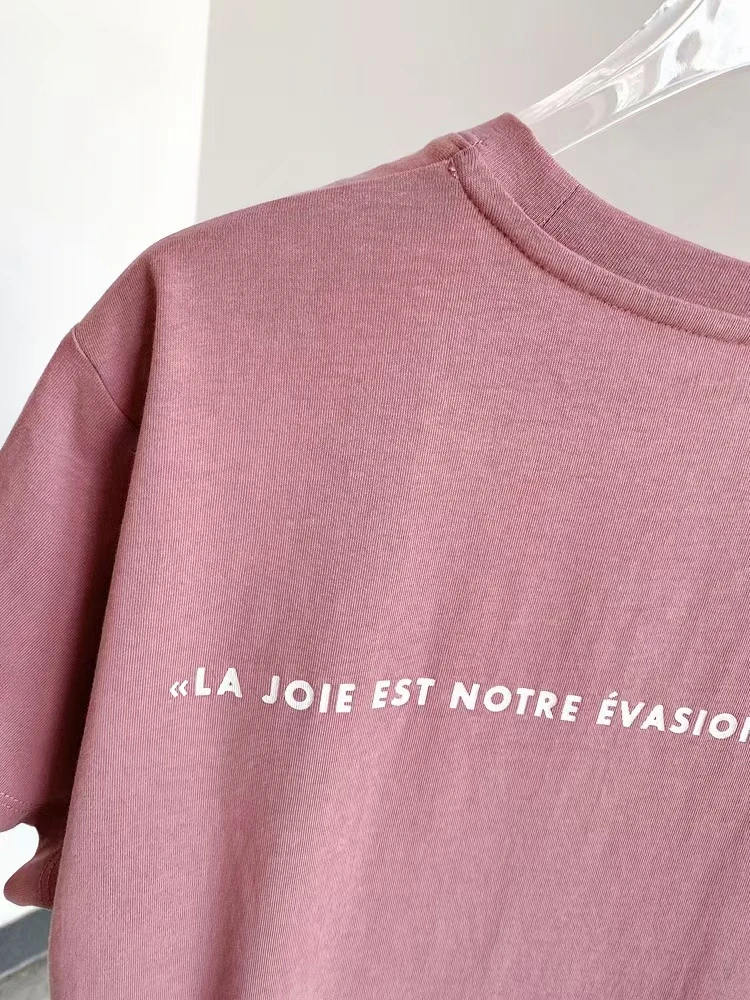 

Women T Shirt New 2021For Spring and Summer Lady Short Sleeve O-Neck Letters Print Pink Tee Tops