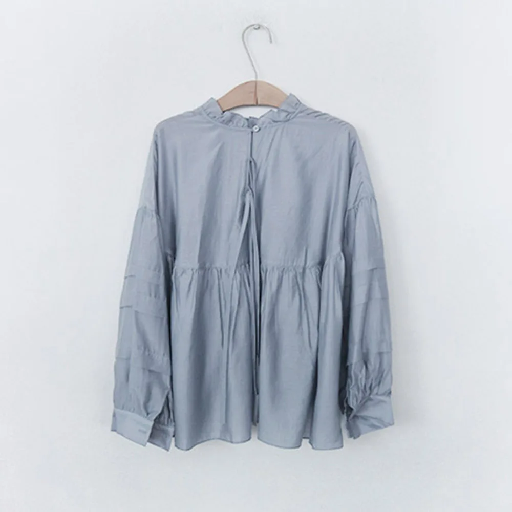 

Autumn New 2021 Fashion Casual Solid Color Round Neck Lantern Sleeve Blouse Japanese Style Korean Fashion Simplicity Women's