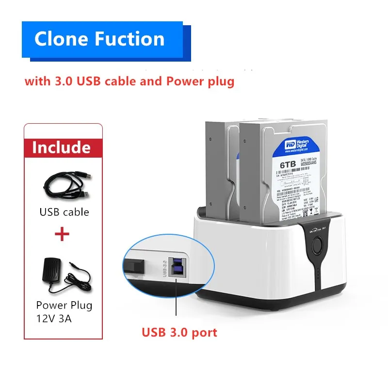 

Blueendles 2 bay 3.5'' 2.5'' Hdd SSD Enclosure sata hard disk case usb 3.0 clone copy function hdd docking station support 6TB