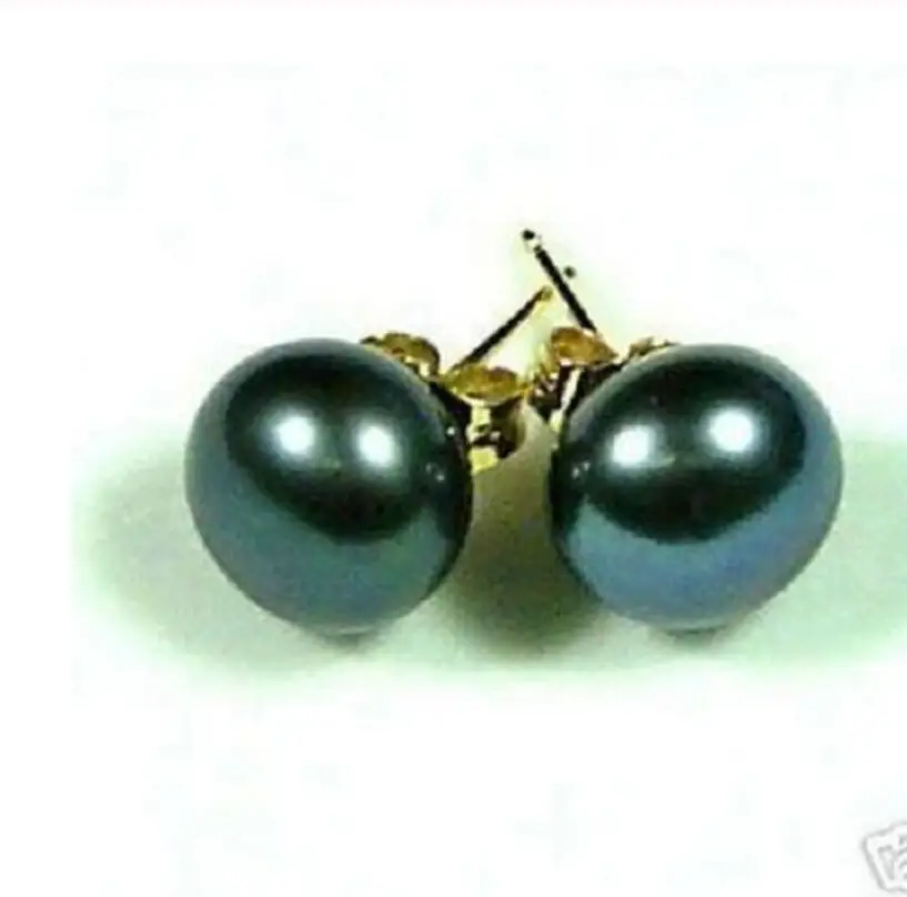 Модные ювелирные изделия Бесплатная доставка 10-11 мм Серьги с натуральным черным