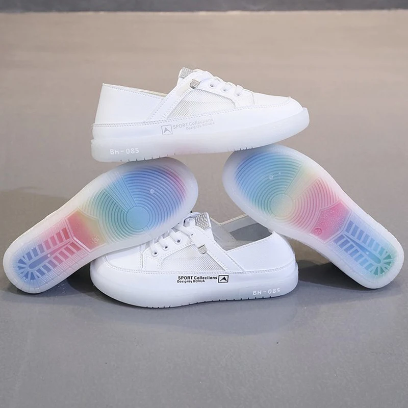 

Women Casual Shoes Rainbow Shoes Sole Mesh Flat Shoes Breathable Female Vulcanized Shoes Lace Up White Sneakers Women