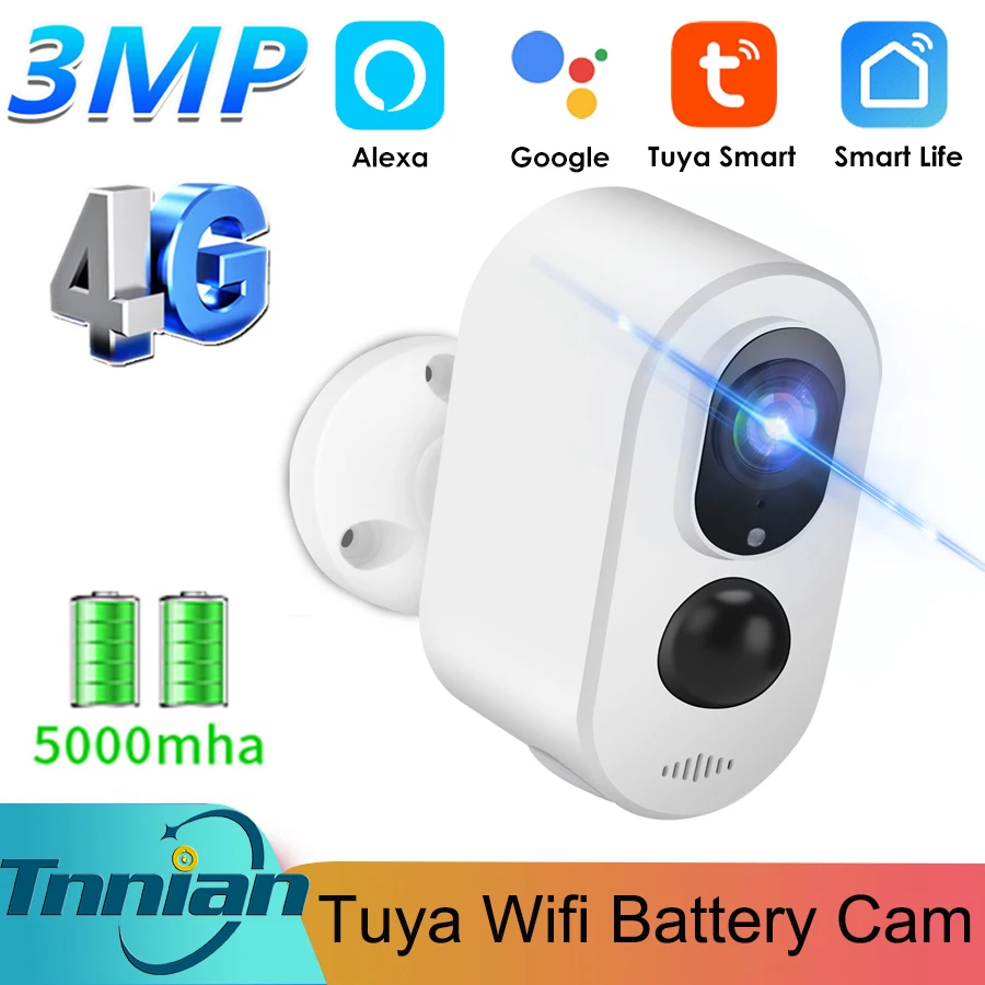 

Tuya Smart Camera 4G SIM Card IP Camera 3MP Security Camera Built-in Battery Home Camera PIR Alarm Smart Life APP Google / Alexa